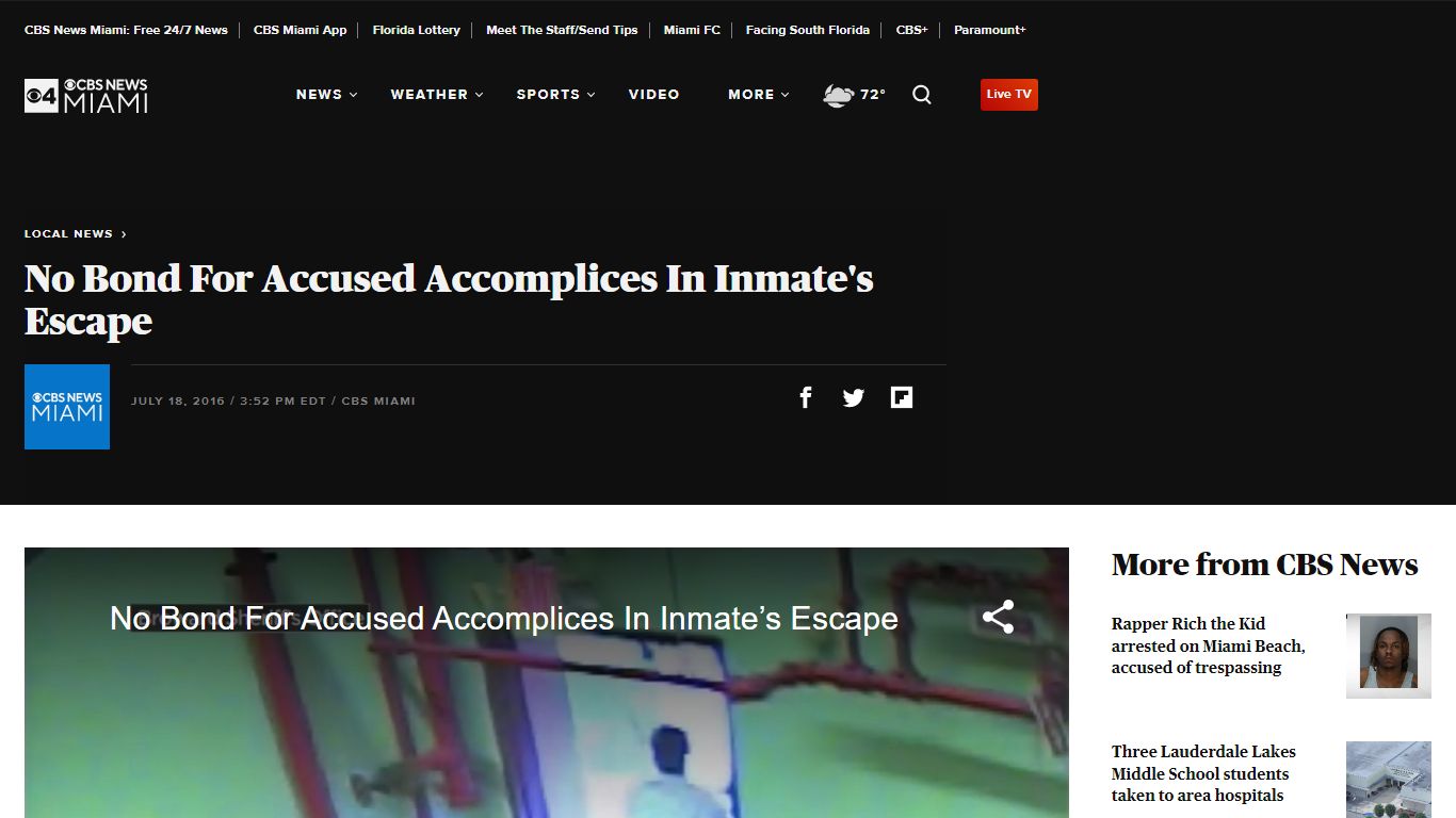 No Bond For Accused Accomplices In Inmate's Escape - CBS Miami - CBS News
