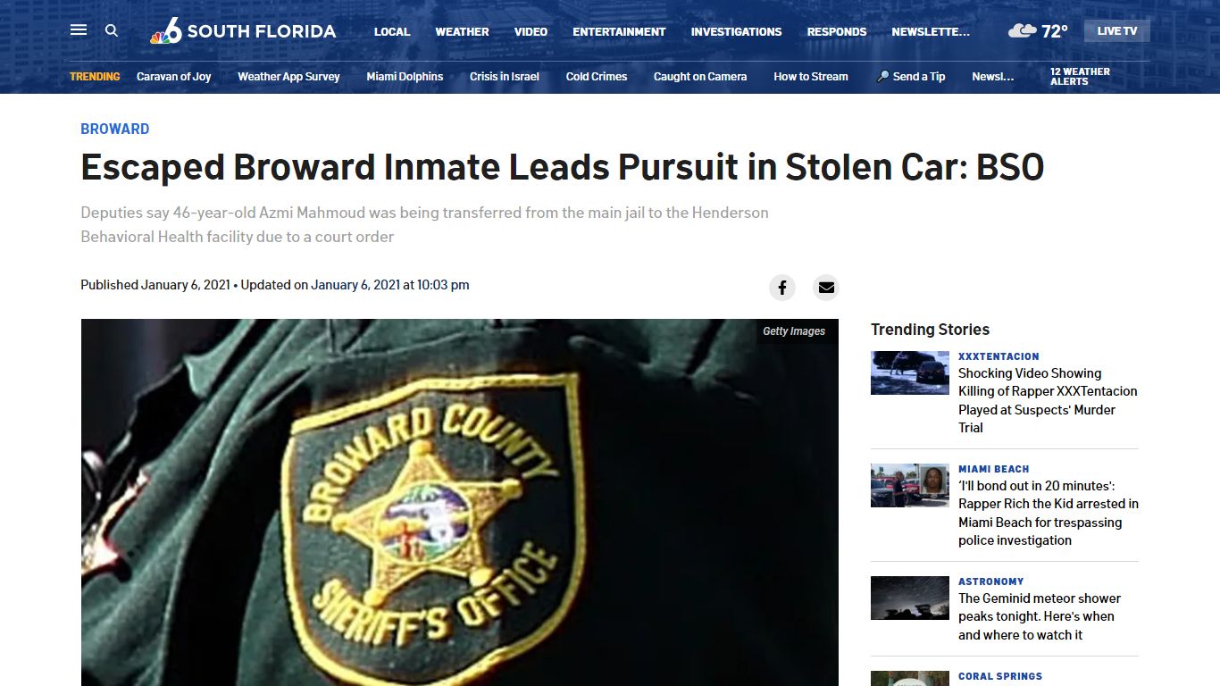 Authorities Searching for Inmate Who Escaped From Broward Sheriff’s ...
